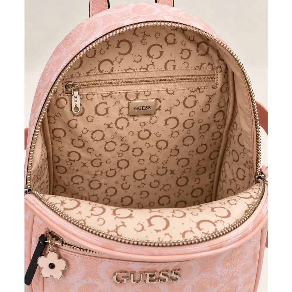 GUESS Nessa Mini Backpack Blush Pink Monogram Logo Adjustable Strap Purse